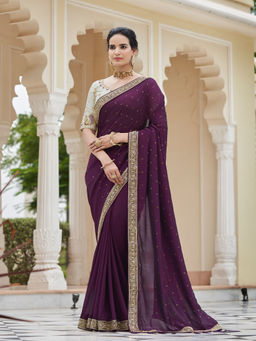 Odette - Festive Designer Violet Saree with Unstitched Blouse