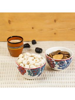 EZ Life - Modish Exuberance Pack of 6 4 5 Inch Ceramic Bowls (350 ml) Blue, Red & White