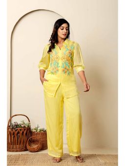 Kasya - Yellow Embroidered Organza Co-Ord Set