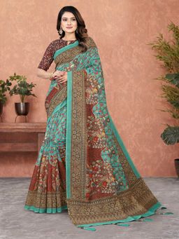Shrithi Fashion Fab - Women Stylish Floral Design Printed Cotton Blend Saree with Unstitched Blouse