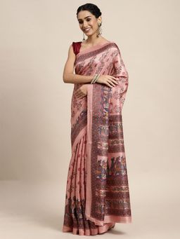 Odette - Khadi Silk Mauve Printed Saree with Unstitched Blouse