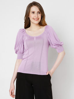 VERO MODA - Women Half Bishop Sleeve Regular Fit Lavender Top