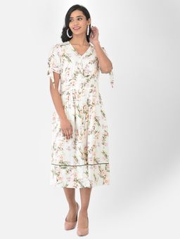 Latin Quarters - White Half Sleeve Cotton Printed Long Dress