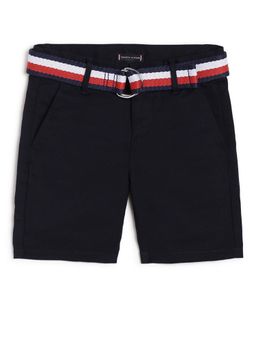 Tommy Hilfiger - Regular Fit Solid Mid-Rise Shorts With Belt - Navy Blue