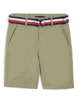 Tommy Hilfiger - Regular Fit Solid Mid-Rise Shorts With Belt - Green