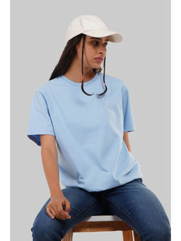 UNDERRATED CLUB - Solid Powder Blue Half Sleeves T-Shirt for Women Boyfriend Fit
