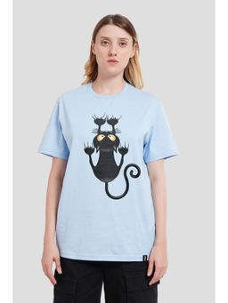 UNDERRATED CLUB - Scaredy Cat Powder Blue Boyfriend Fit T-Shirt Women