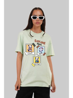 UNDERRATED CLUB - Explore More Panda Style Light Green Boyfriend Fit T-Shirt Women