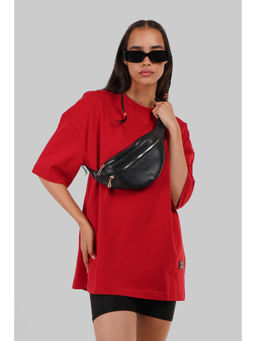 UNDERRATED CLUB - Solid Red Half Sleeves T-Shirt for Women Oversized Fit