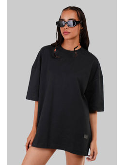 UNDERRATED CLUB - Solid Black Half Sleeves T-Shirt for Women Oversized Fit