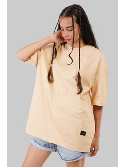 UNDERRATED CLUB - Solid Beige Half Sleeves T-Shirt for Women Oversized Fit