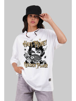 UNDERRATED CLUB - Money Golden Power White Oversized Fit T-Shirt Women