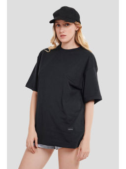 UNDERRATED CLUB - Solid Black Half Sleeves T-Shirt for Women Oversized Fit