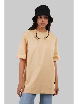 UNDERRATED CLUB - Solid Beige Half Sleeves T-Shirt for Women Oversized Fit