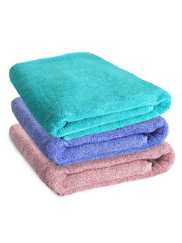 Heelium - Bamboo Bath Towel, Soft, Absorbent & Odour Free, 140x70cm, Set of 3 (Peach, Teal, Iris)