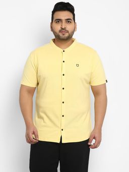 Urbano Plus - Mens Lemon Yellow Cotton Regular Fit Casual Polo Shirt With Mandarin Collar