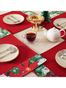 RATAN JAIPUR - Red Cotton Texture Mattalase Bloom Table Mat (Set of 6) (6 Seater)
