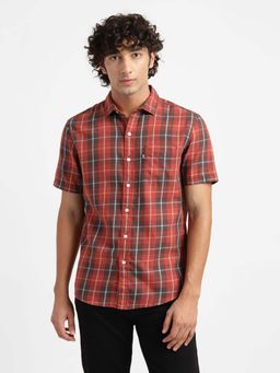 Levi's - Men Checked Collar Neck Shirt-Red