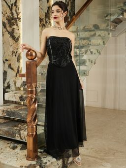 AAREIN - Women Black Polyester Embellished Top with Skirt