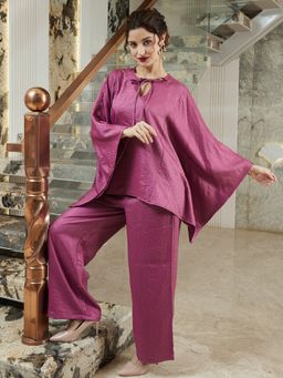 AAREIN - Women Purple Silk Blend Solid Co-Ord Set