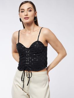 Magre - Black Swiss Dot Corest Top