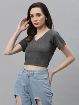 RIGO - Women Charcoal Basic V Neck Top