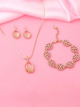 Estele - Rose Gold Plated Flower Combo Set of Pendant, Earrings and Bracelet for Women