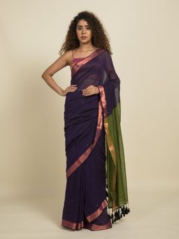 Suta - Purple and Olive Cotton Sequin Embellished Saree