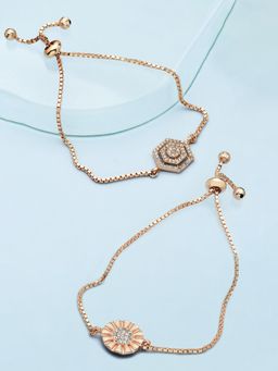 Zaveri Pearls - Set of 2 Rose Gold Cubic Zirconia DrawString Bracelets-ZPFK13389
