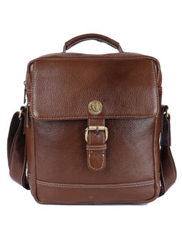 HiLEDER - Pure Leather Messenger 9.5" Sling Cross Body Travel Bag Men Women Coffee