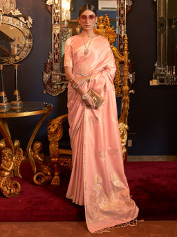 Akhilam - Women'S Pure Silk Peach Woven Design Woven Saree With Blouse Piece with Unstitched