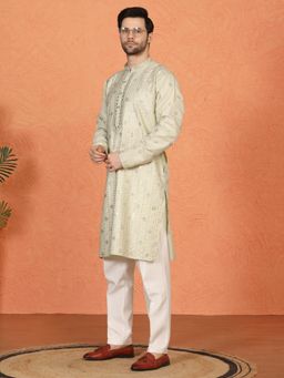 Aham-Vayam - Krish Mirror Embroidered Green Kurta with Pant