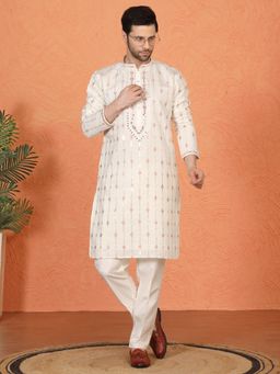 Aham-Vayam - Mayuresh Mirror Embroidered Off White Kurta with Pant