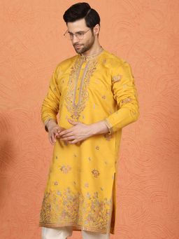 Aham-Vayam - Pushp Gram Embroidered Yellow Kurta with Pant