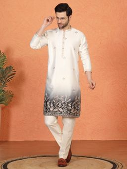 Aham-Vayam - Phool Vatika Ombre Embroidered Off White Kurta with Pant