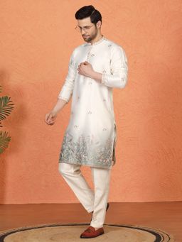 Aham-Vayam - Phool Vatika Ombre Embroidered Off White Kurta with Pant