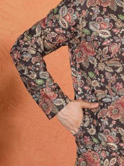 Aham-Vayam - Classic Floral Tapestry Inspired Black Kurta with Pant