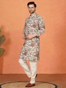 Aham-Vayam - Classic Floral Tapestry Inspired Ivory Kurta with Pant