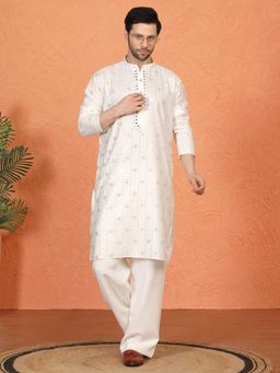 Aham-Vayam - Krish Mirror Embroidered White Kurta with Pant