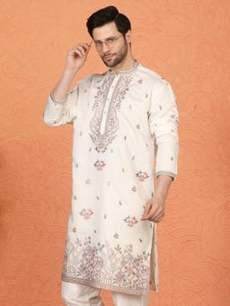 Aham-Vayam - Pushp Samaaroh All Over Embroidered White Kurta with Pant