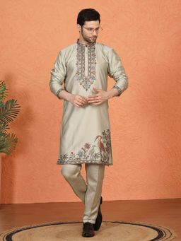 Aham-Vayam - Pushp-Van Embroidered Green Kurta with Pant