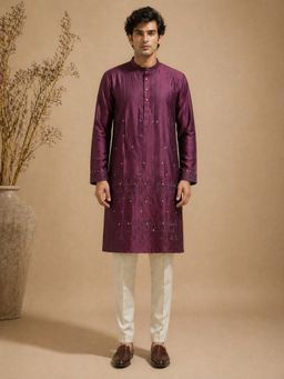 MAYANK MODI - Chanderi Purple Kurta with Pyjama