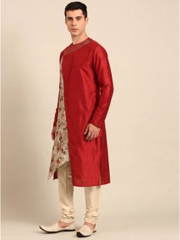 MAYANK MODI - Printed Silk Chanderi Orange Kurta with Pant