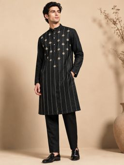 MAYANK MODI - Bemberg Silk Black Kurta with Pant