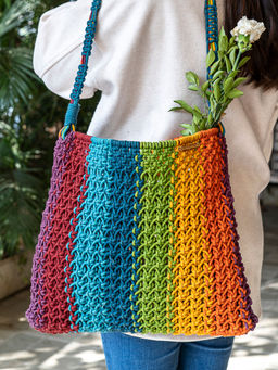 One 'O' Eight knots - Maya Striped Hand Knotted Tote Bag - Multi-Color