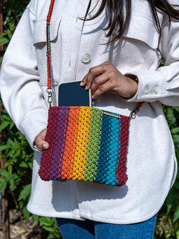 One 'O' Eight knots - Gardenia Striped Hand Knotted Sling Bag - Multi-Color