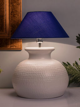 Homesake - White Hammered Pitcher Table Lamp Blue Cone