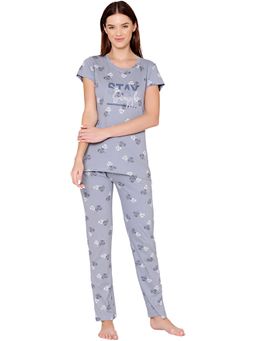 Bodycare - Womens Combed Cotton Printed T-Shirt & Pyjama -BSLS12011 Grey (Set of 2)