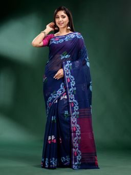 CHARUKRITI - Blue Pure Cotton Handwoven Soft Saree