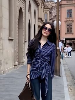 Outzidr - Blue Side Knot Detailing Street Style Shirt